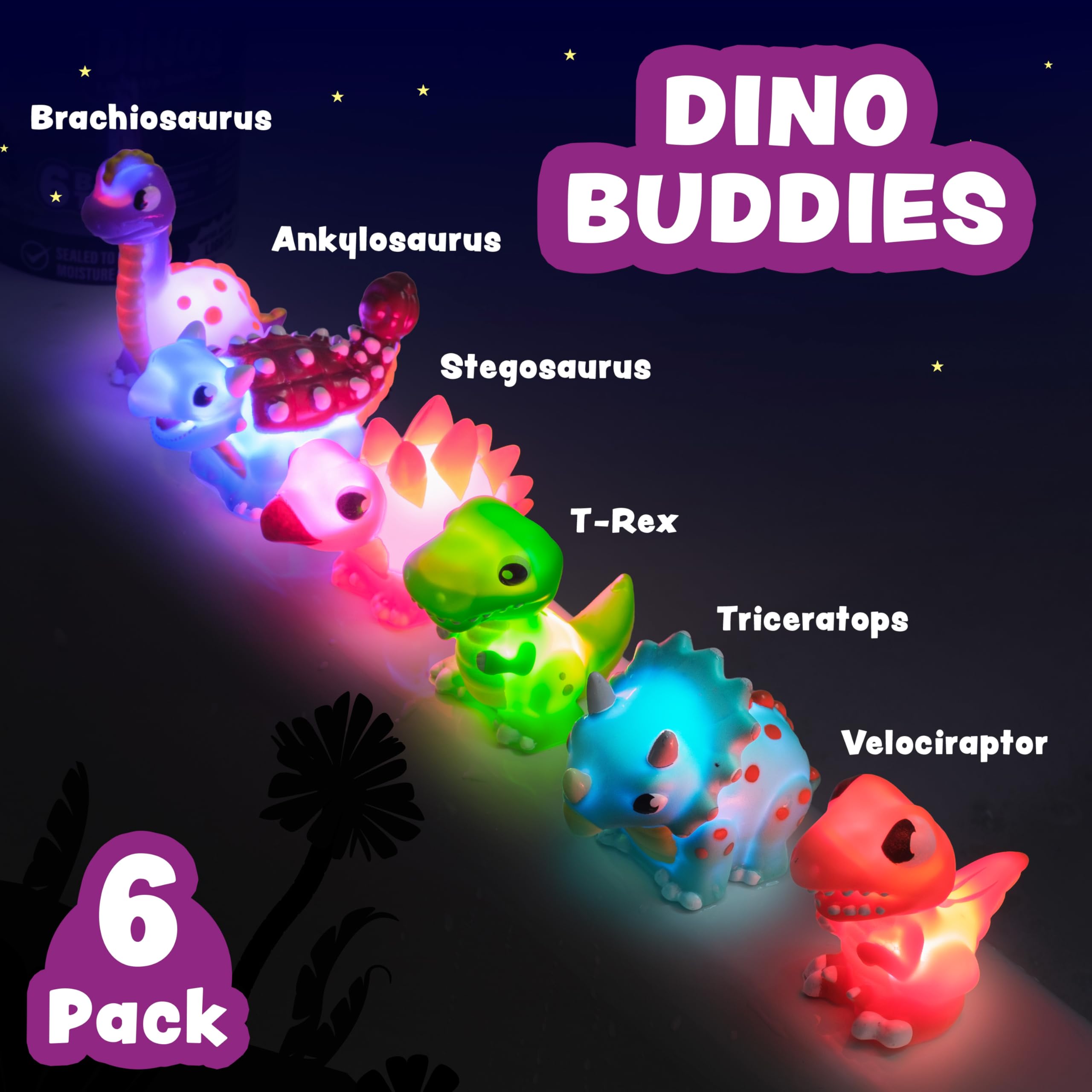 Dinosaur Light Up Bath Toys - 6 Pack! -3