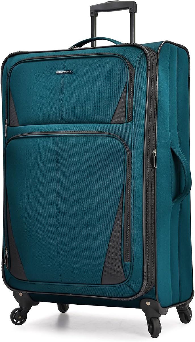 U.S. Traveler Aviron Bay Expandable Softside Luggage with Spinner Wheels, Teal, Large 31-Inch