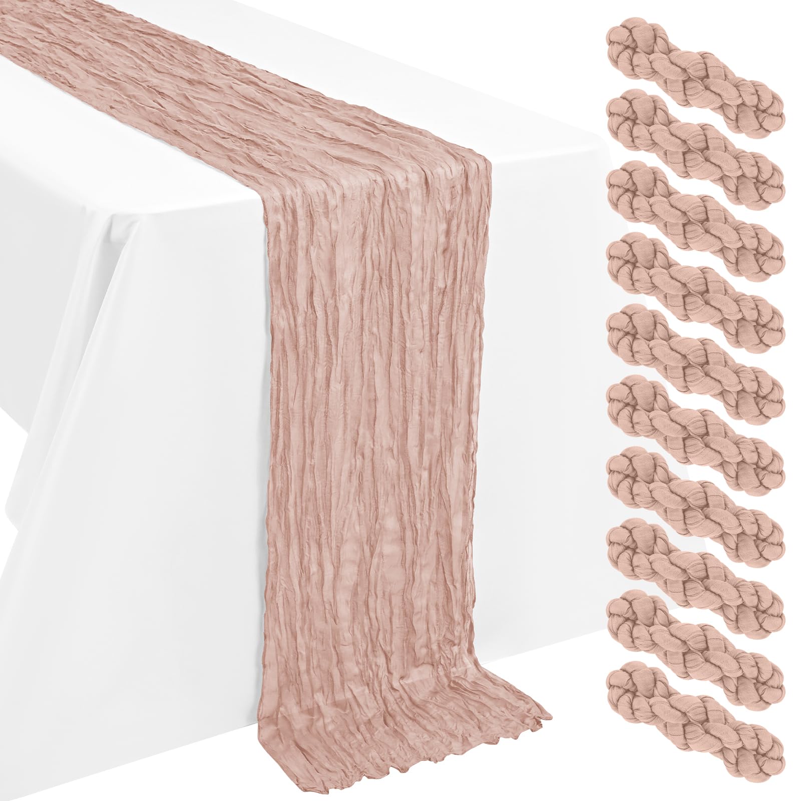 LYAFS 10 Pack Dusty Pink Table Runner Cheesecloth 55x300cm 10FT Gauze