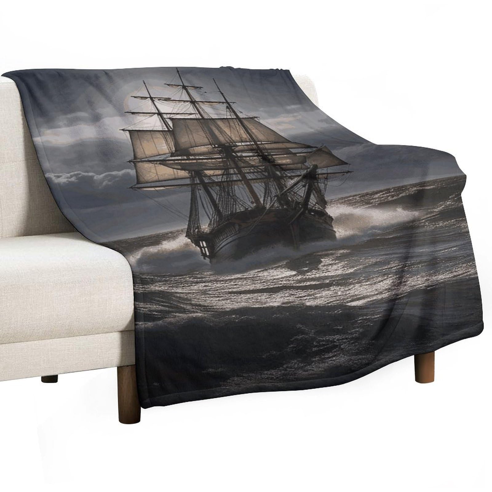 Couverture en flanelle bateau en tempête 102x152 cm pour lit et canapé