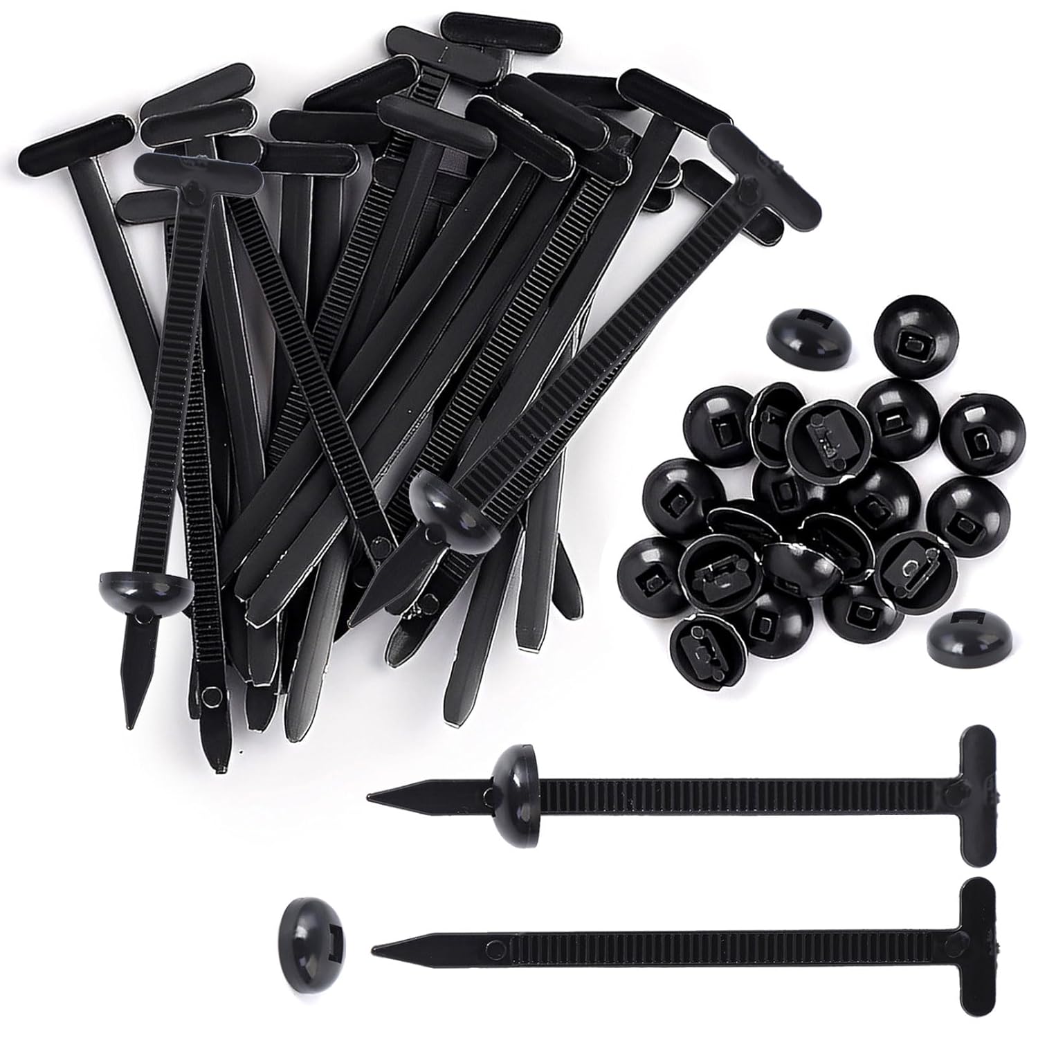 Universal T-type Nylon Cable Ties，Self-Locking Buckle Clips Zipper Clips for Automotive Repair, Desktop Cable Bundling, Machine Room Cable Management，Pack of 100