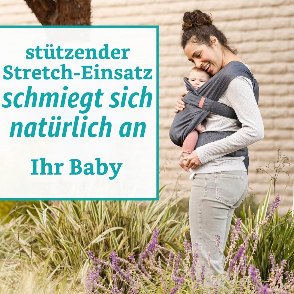 Infantino - Hybrid-Tragetuch Babytrage Hug & Cuddle - Hybrid tragetuch baby neugeboren - Gepolsterte Privatsphäreabdeckung - Integrierte Aufbewahrungstasche - Für Babys von 3,2 bis 11,8kg - Dunkelgrau