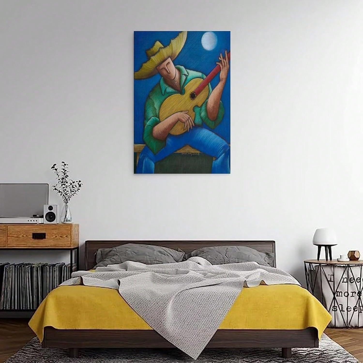 AIHNBF Pittura astratta per suonatore di chitarra artistica da parete – Moderno Blu Giallo Musicista Pittura per soggiorno camera da letto – Musica Folk Art Print, 50 x 75 cm