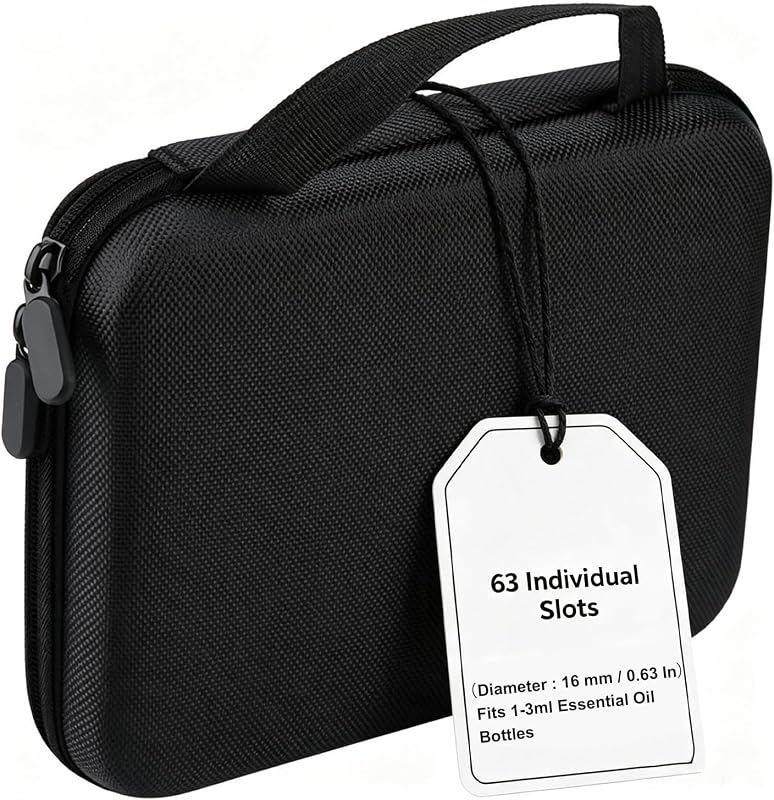 Estojo de Viagem Patravious para 63 Frascos de 1 a 3 mL, Estrutura Rígida, Alça Superior e Fechamento com Zíper, Preto