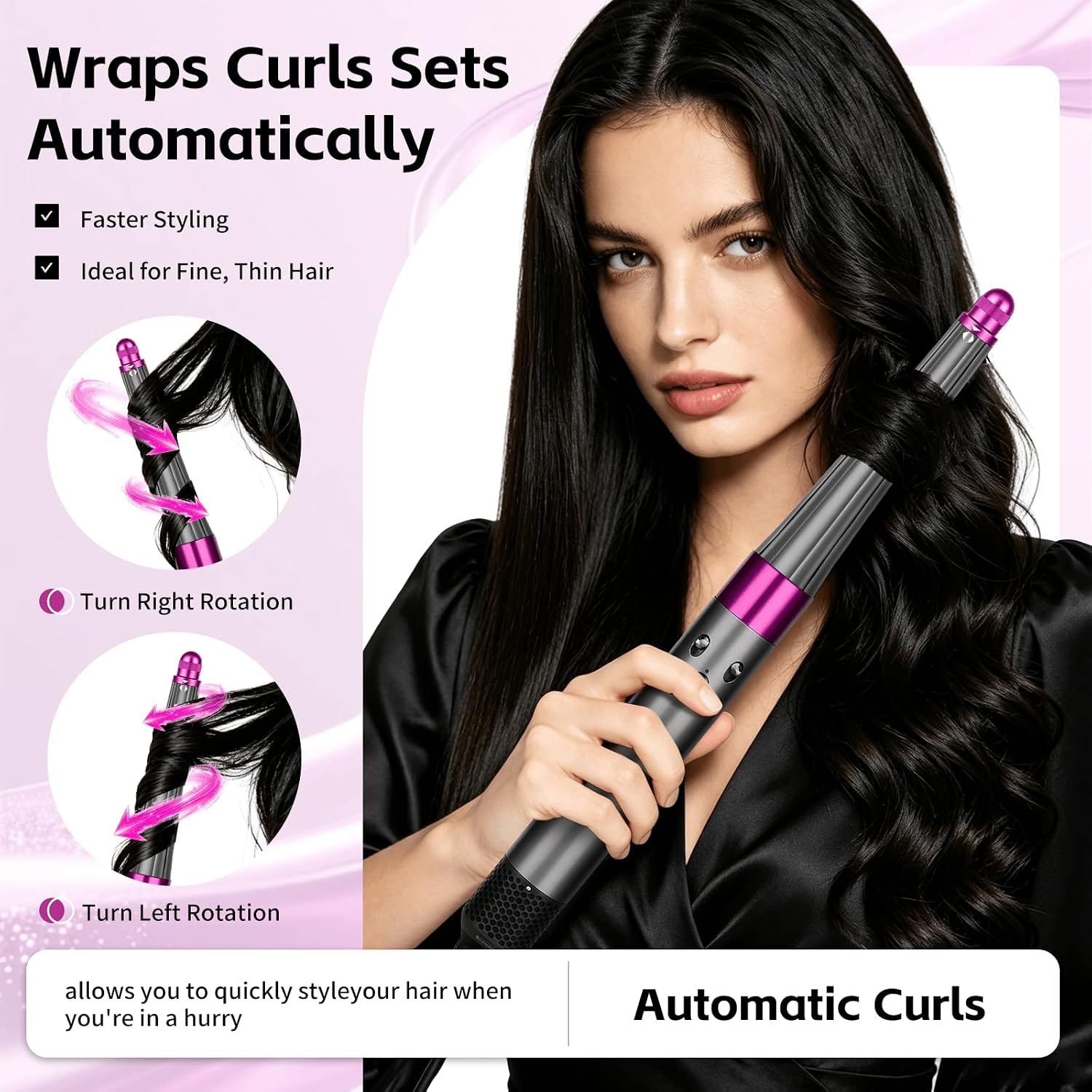 Conical Barrel Attachment for Dyson Airwrap HS01 HS05 HS08, 1.4"-0.8" Conical Curling Barrel for Fine & Short Hair,Dual-Direction for Effortless Waves, Curtain Bangs & Inward Flips,Rose