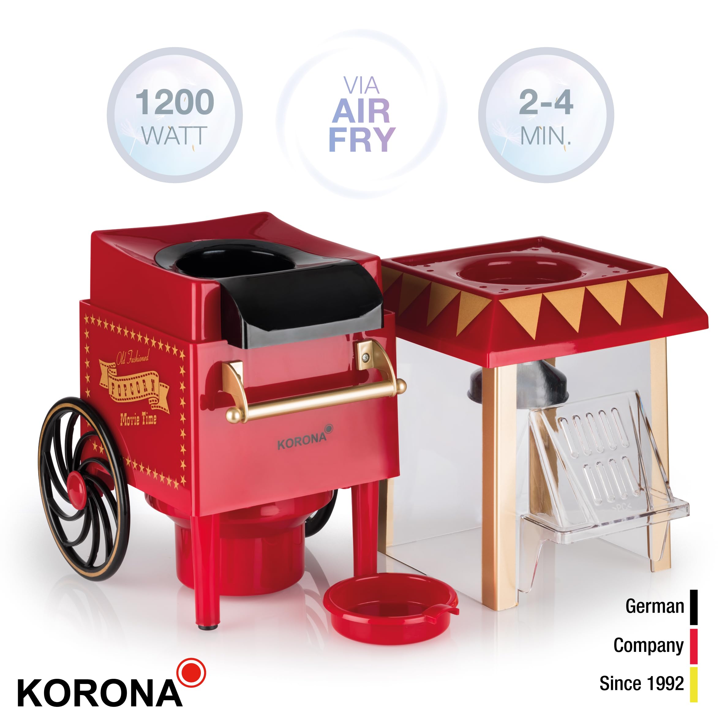 Korona 41100 Popcorn Macchina | Potente 1200 Watt | Popcorn fatti in casa per la serata del cinema a casa | Preparazione senza grassi | Design retrò
