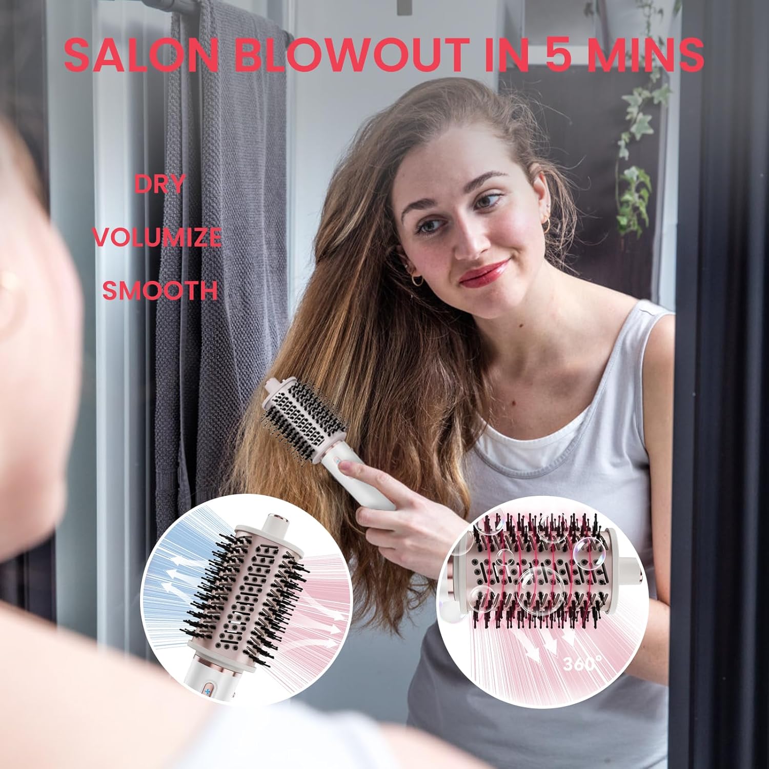 hair dryer brush volumizer, 110,000 rpm high-speed ionic hair dryer for fast drying, curling, volumizing & straightening, 1400w, no heat damage blowout brush