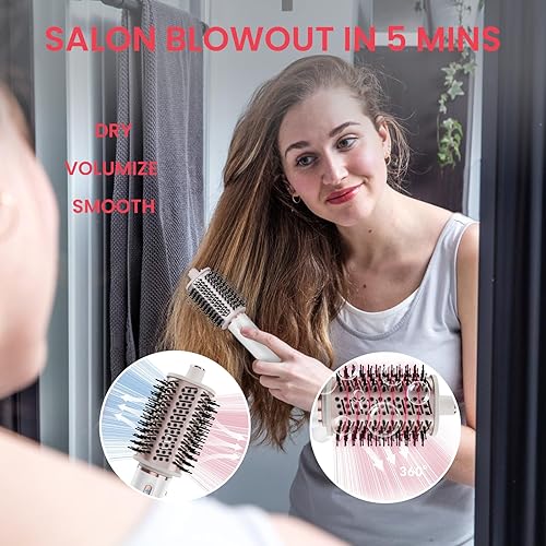 Miniatura 2 de Volumizador de cepillo secador de pelo, secador de pelo iónico de alta velocidad de 110,000 RPM para secado rápido, rizado, voluminización y