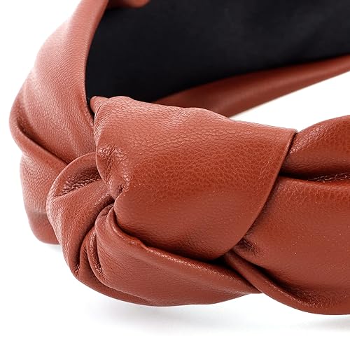 Miniatura 6 de YISSION 4 diademas anudadas para mujeres y niñas diadema de cuero antideslizante banda ancha para la cabeza de moda diadema con nudo superior para