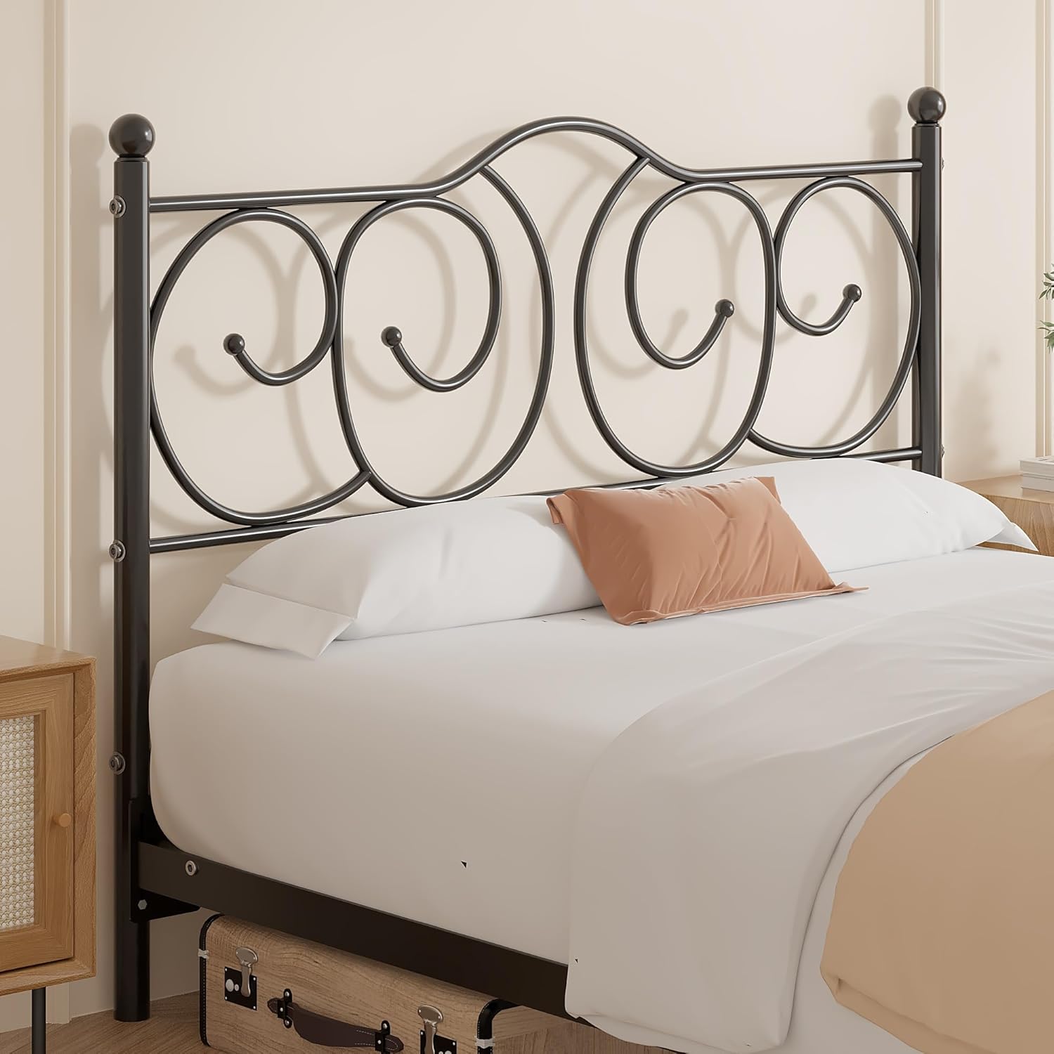 VECELO Metal Full Size Headboard, Heavy Duty Curved Headboard Only Height Adjustable, Easy to Assembly, Farmhouse Victorian Style for Bedroom - Black, Full