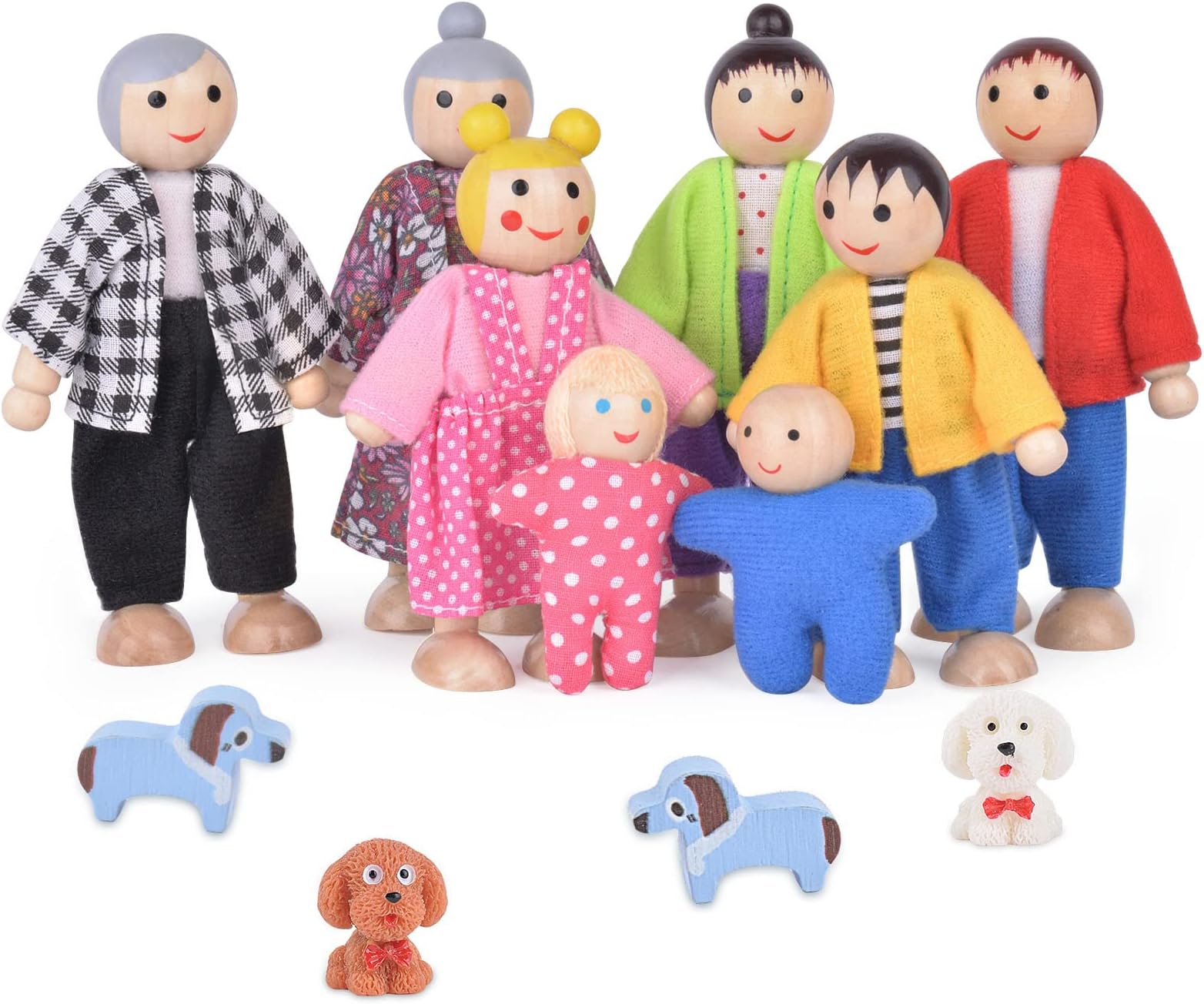 Aolso Dolls House Dolls, Pack of 12 Wooden Doll Family, Figures Dolls Play Set, Bending Dolls, Family Dolls Accessories for Dollhouses