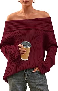 Women's Off The Shoulder Sweater Long Sleeve Oversized Ribbed Knit Fall Pullover Tops Winter Sexy Going Out Outfits