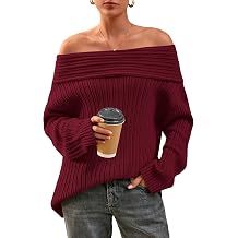 CFLONGE Womens Off The Shoulder Sweater Long Sleeve Oversized Ribbed Knit Fall Pullover Tops Winter Sexy Going Out Outfits