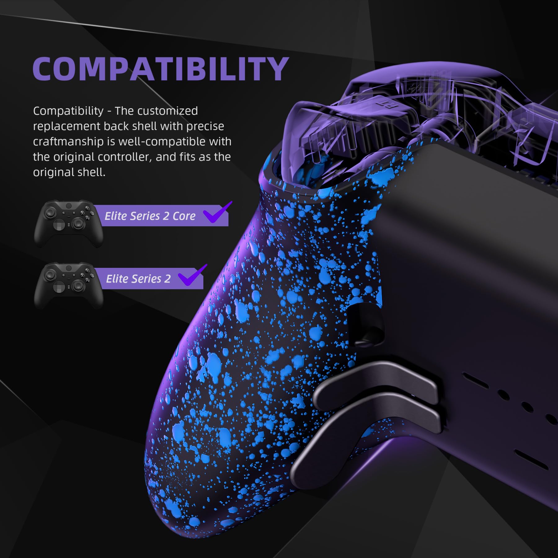 eXtremeRate Cover Posteriore Ricambio per Xbox Elite Series 2 Controller,Custodia Copertura Scocca Trigger Stop per Xbox Elite Series 2 Core Wireless Controller Model 1797-Blu Antiscivolo - 3