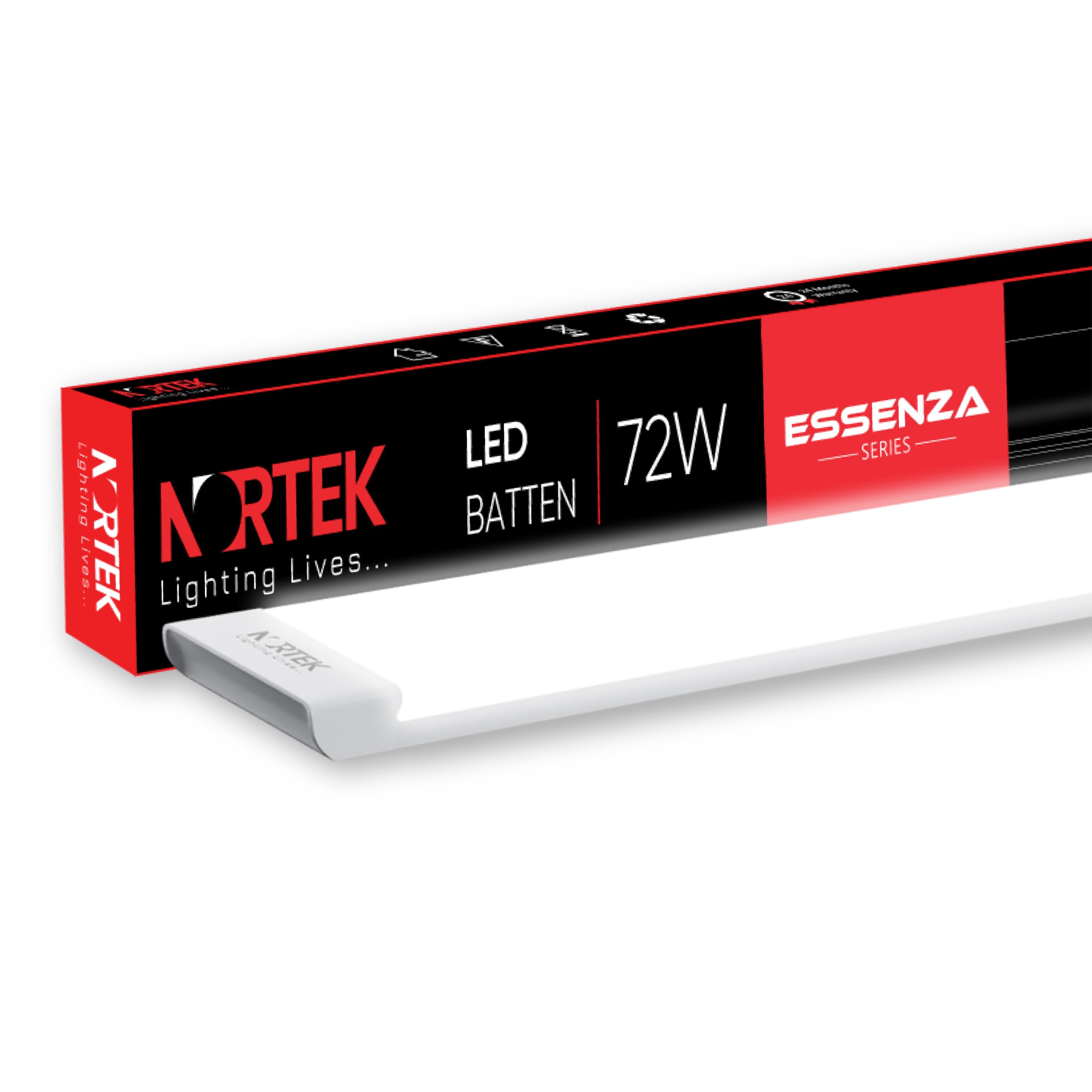 - Nortek Essenza 72 Watt 4 Feet 3 in 1 Colour Led Tube Light Batten for Home - Colour Changing Switch (Natural, Warm & Cool White Light), Fit for Wall, Ceiling or Hanging Clamps in any Room, Pack of 1