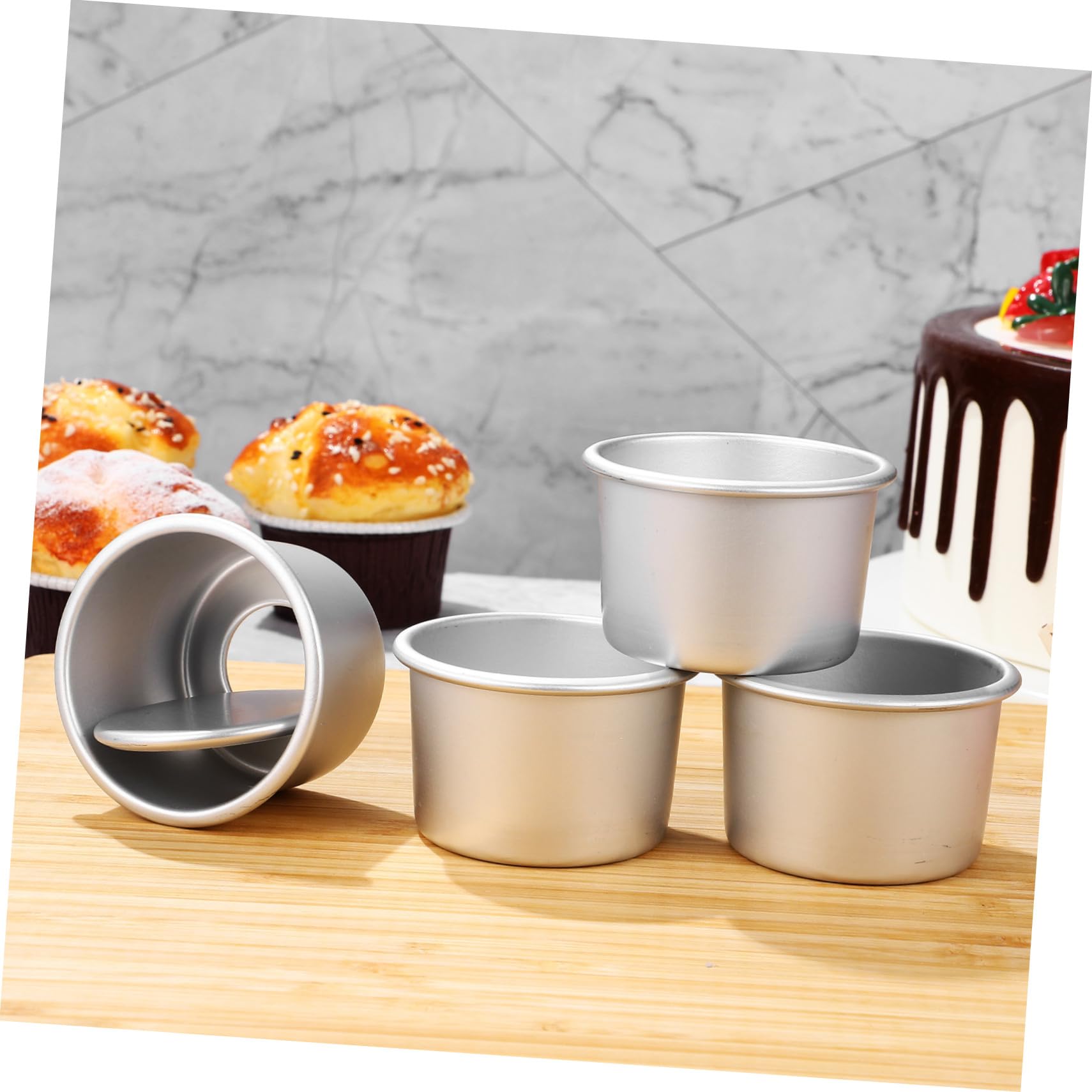 Toyvian Molde Redondo para Pastel con Fondo Desmontable 4 Piezas | Aleación de Aluminio, Color Plata, Calentamiento Rápido y Distribución Uniforme del Calor, Fácil Limpieza