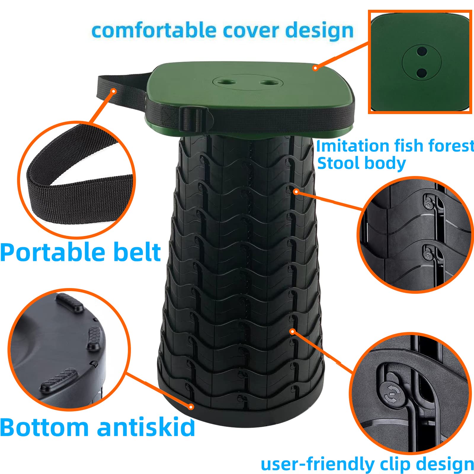 Taburete plegable de camping con cojín de asiento y bolsa de nailon, taburete telescópico portátil cuadrado, taburete plegable ligero y resistente para campamento, pesca, picnic, carga máxima