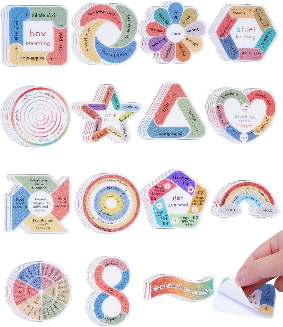 UCEC 90Pcs Mental Health Stickers, Waterproof 15 Patterns Calm Strips for Anxiety Sensory Stickers for School Office Adults Teen Kid Tension Student Classroom Supply