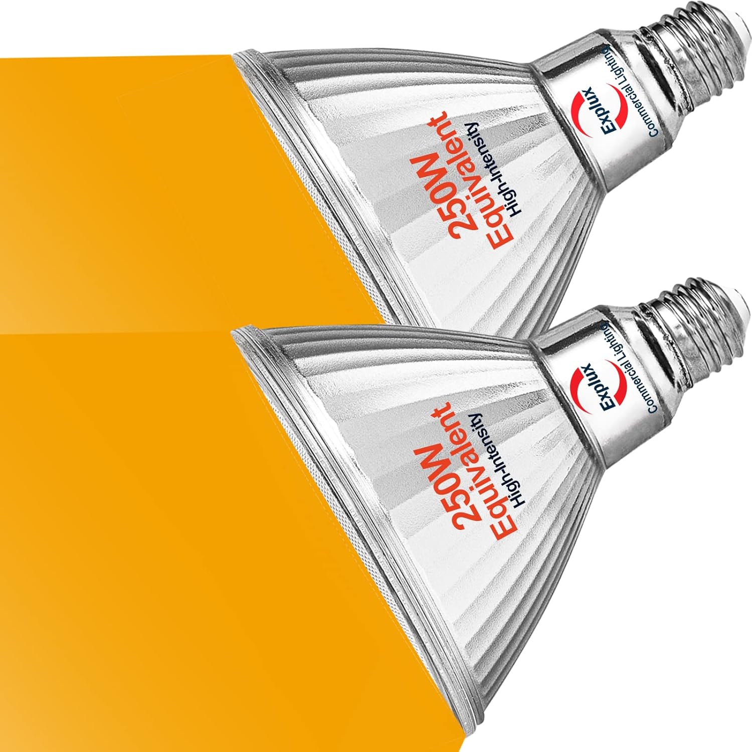 Explux Super-Intensity 250W Equivalent LED PAR38 Outdoor Flood Amber Light Bulbs, Full Glass Weatherproof & Anti-Ageing, Dimmable, Amber Color, 2-Pack