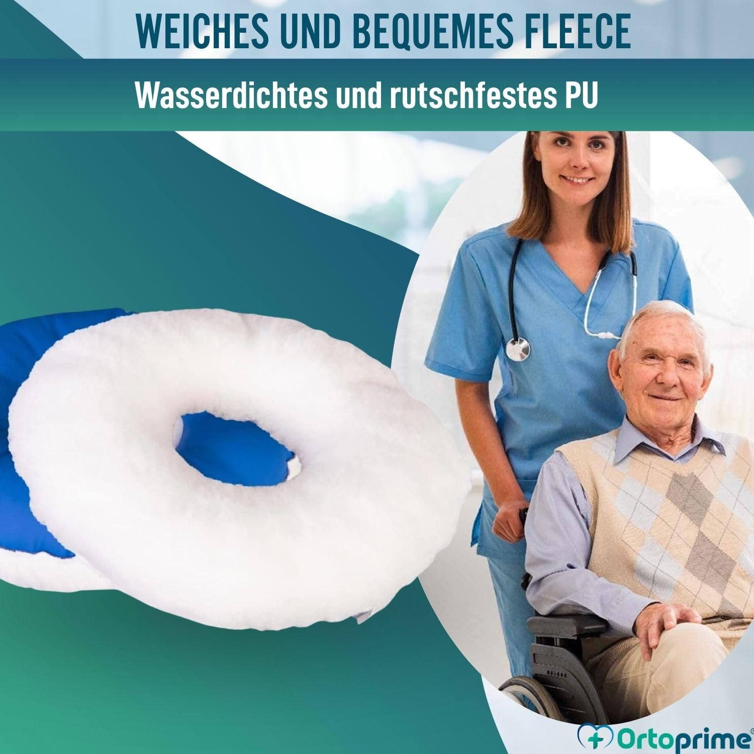 OrtoPrime Dekubitus Sitzkissen rund mit Aussparung - Antidekubitus Sitzring als Rollstuhlkissen - Ergonomisches Kissen für Rollstuhl - Büro - Auto - Zuhause