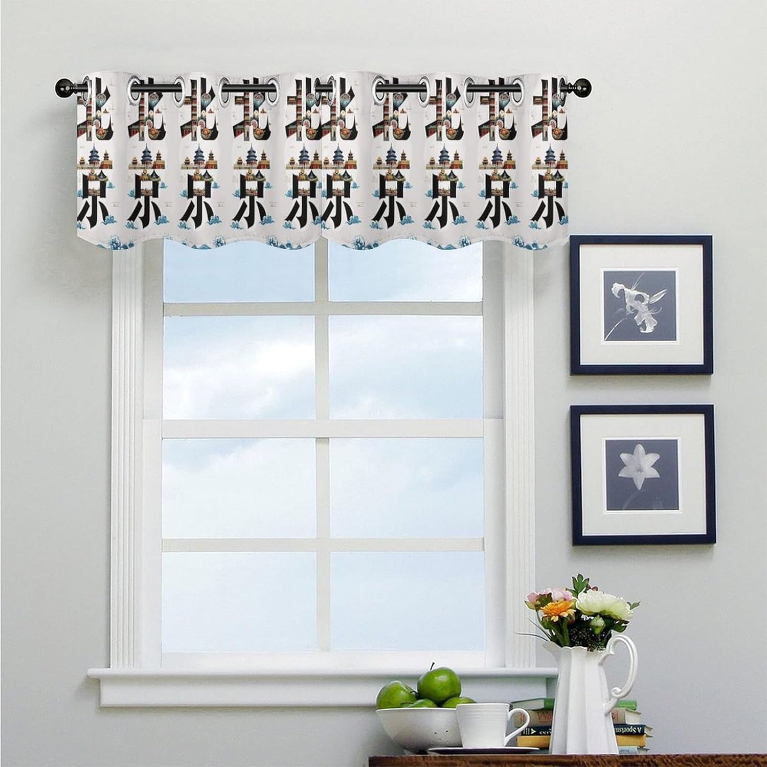 Beijing China Valance for Windows, 2 Pack Kitchen Curtains Modern Home Decor, Soft Blackout Window Curtains for Living Room & Bedroom, 18 X 52 Inch