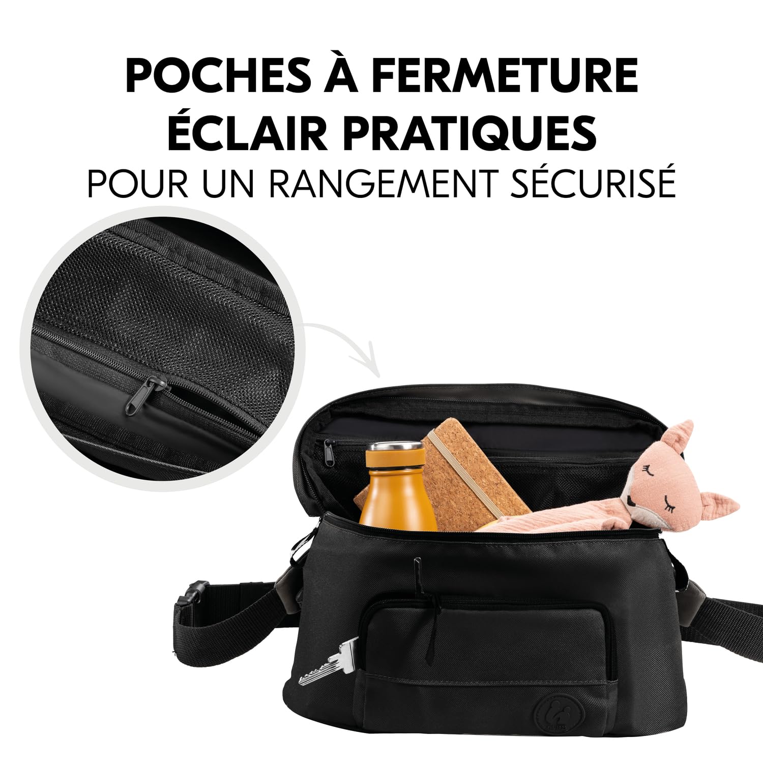 hauck Pushchair Hip Bag, Noir - 2en1 Sac de Rangement Poussette et Sac Banane pour Femmes et Hommes - Grand Organisateur Landau 17 x 11 x 32 cm - Fixation Facile - Longue Ceinture Réglable