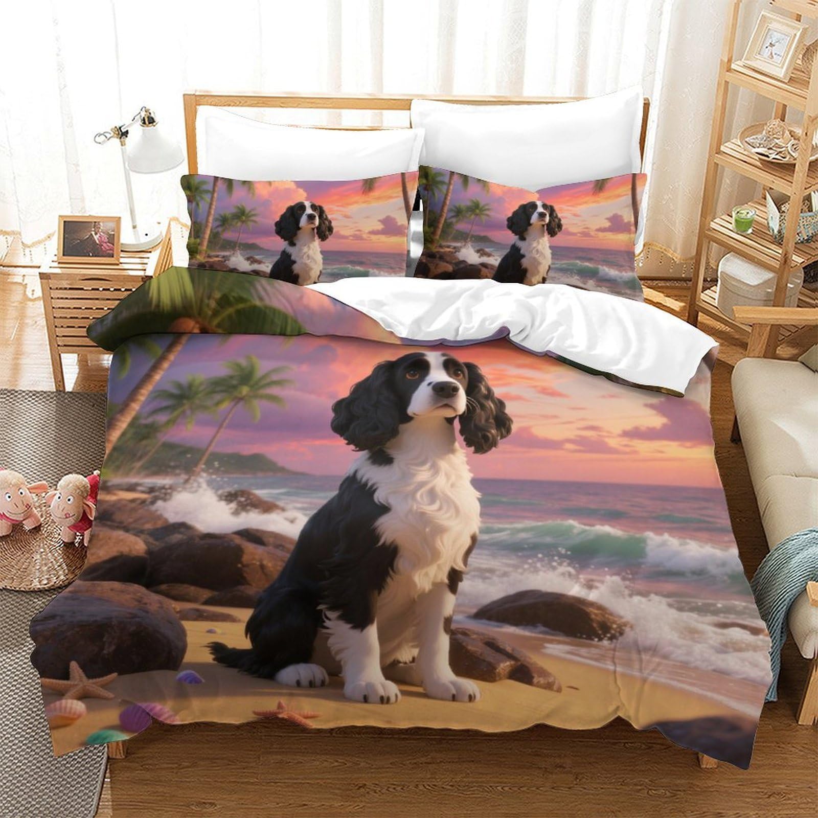 Housse de couette Cocker Spaniel 3D idée cadeau lit double avec taies