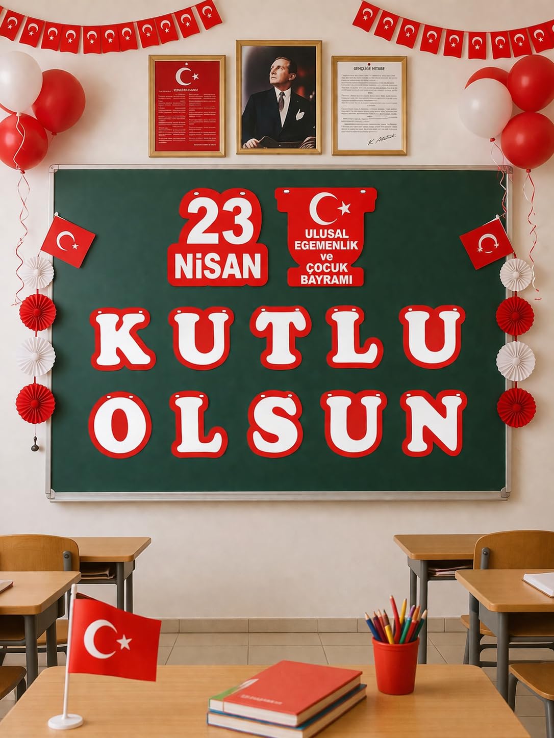 23 Nisan Süsleri 23 Nisan Kutlu Olsun Yazılı Dekor Seti