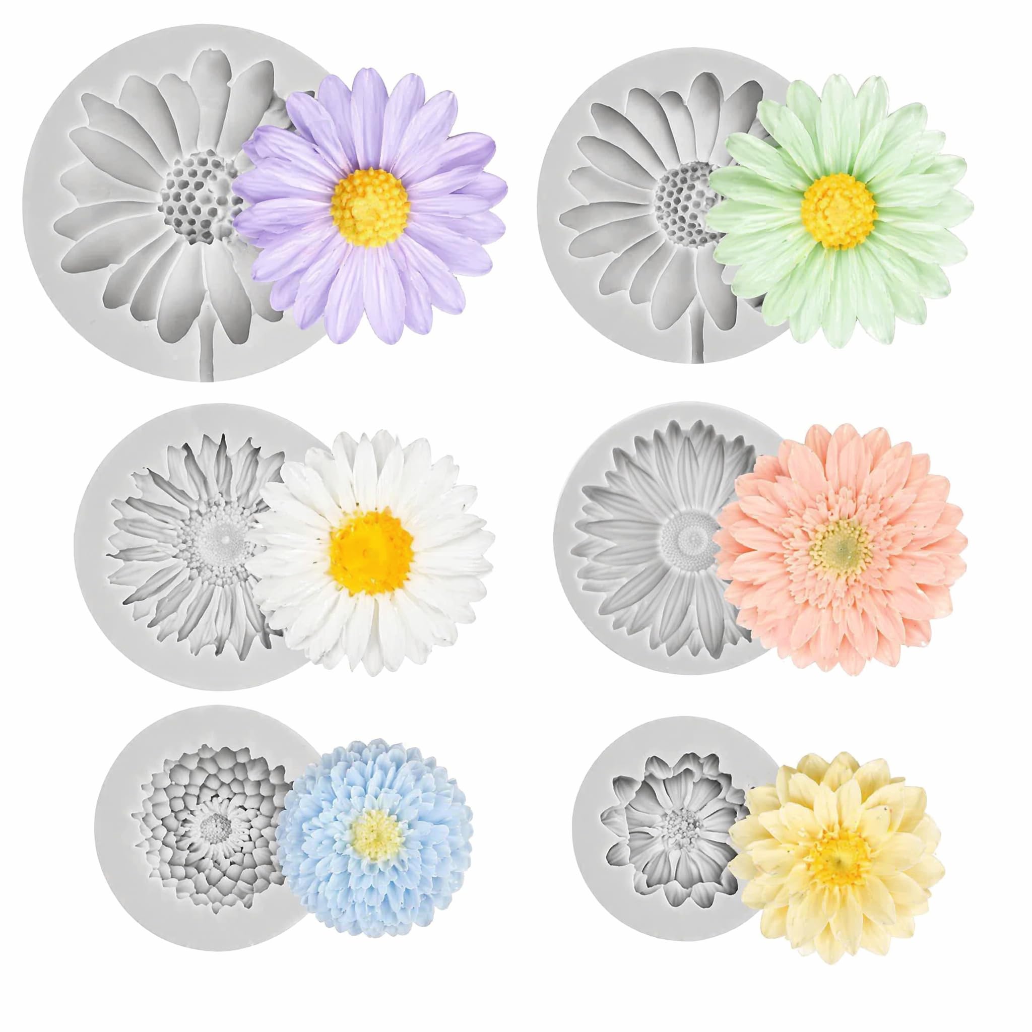 MIGIFTDY 6Pcs Flower Silicone Mold Set, Moulds for Baking & Crafting, Chocolate Moulds, Candle Moulds & Soap Moulds, Silicone Cake Mould & Chocolate Moulds for Soap Making Kit