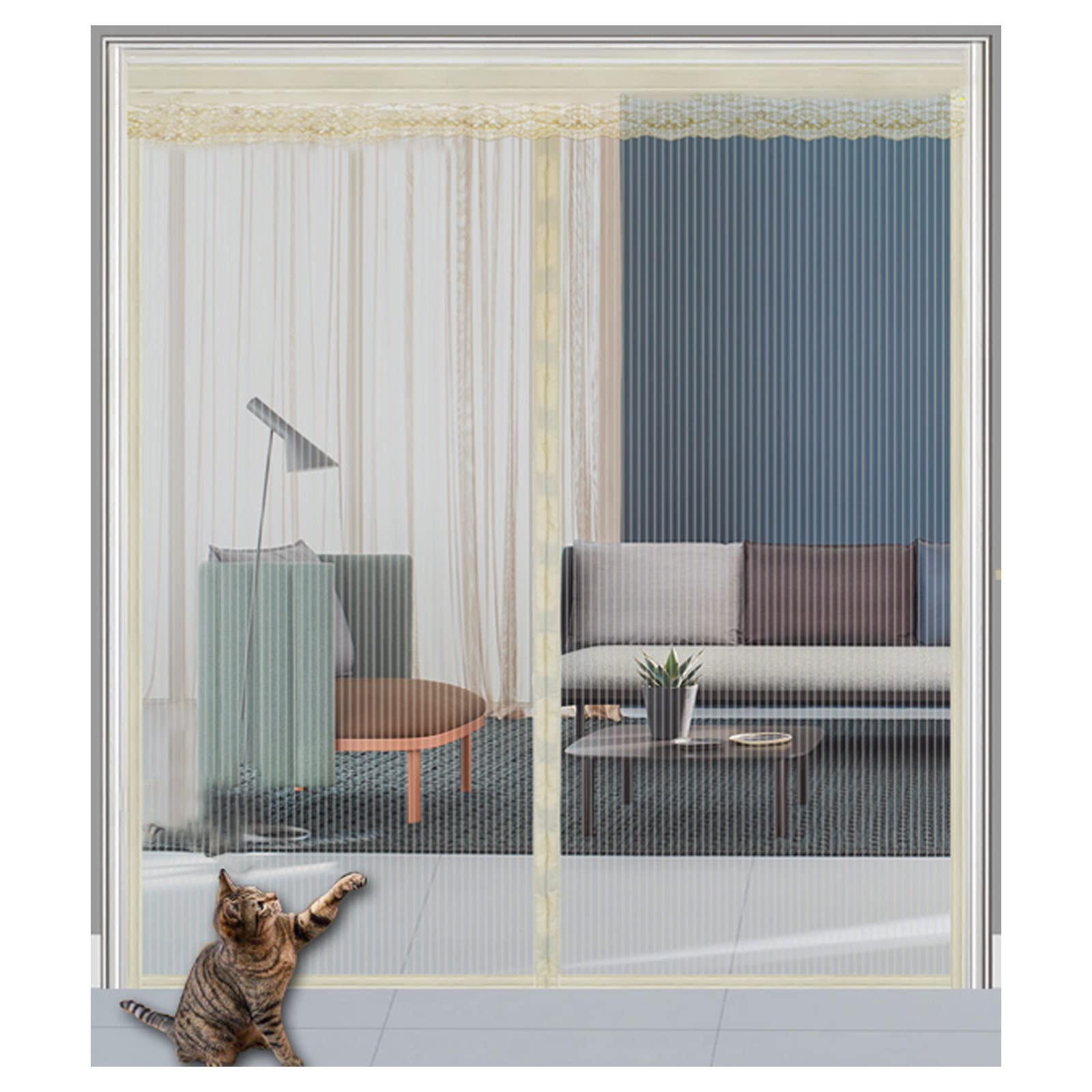 Mosquitera Puerta Magnetica,Cortinas Mosquiteras Para Puertas, Cortina Antimosquitos Con Iman Sin Taladrar Para Puertas De Patio Puertas Balconeras/Color Opcional (120x210cm,Yellow)
