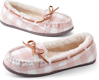 KOLILI Womens Faux Fur Moccasin Slippers, Indoor Outdoor Warm & Cozy House Shoes with