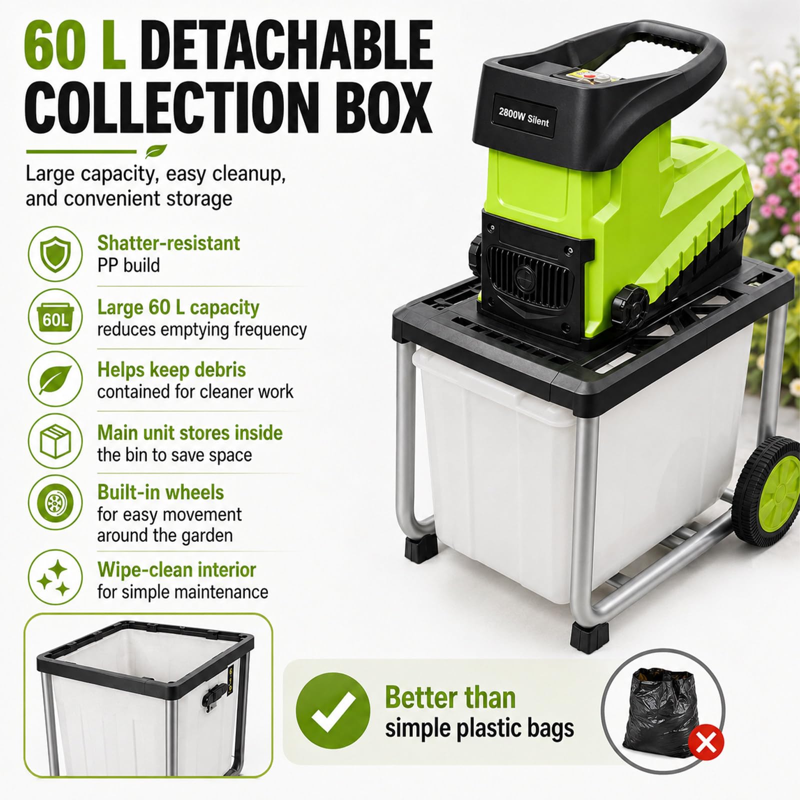 Broyeur De Branches Électrique 2800w pour Branches Jusqu'À 45mm