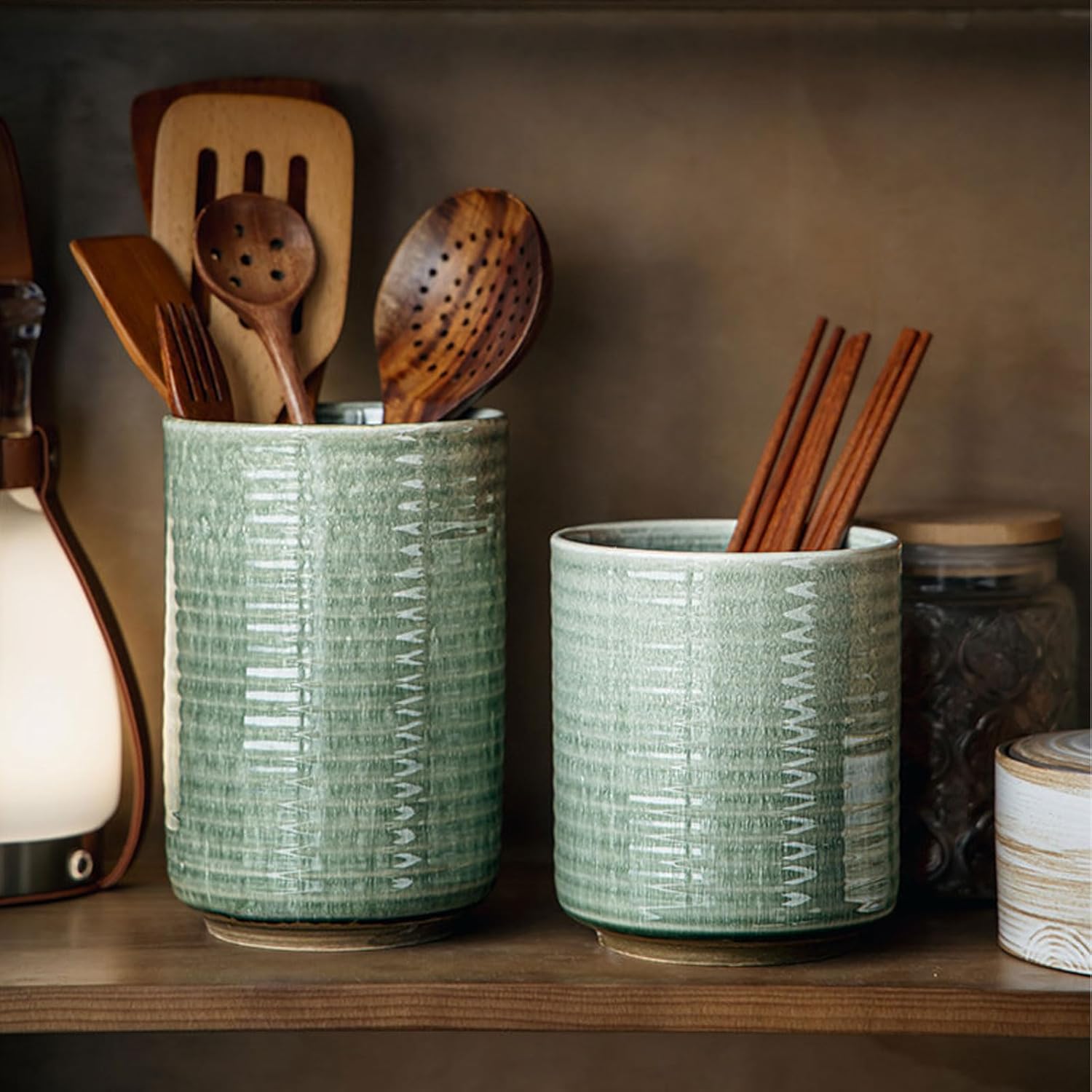 Utensil Holder Ceramic Floral Utensils Crock Cooking Tools Storage Retro style Decor Kitchen Counter for Spatula Spoon