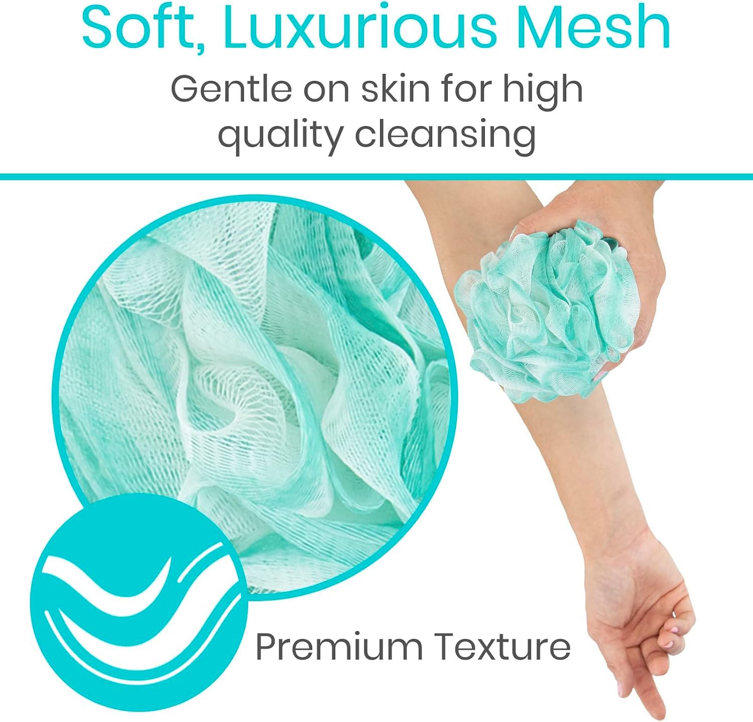 Vive Loofah Sponge Replacement (4 Pk) Shower & Bath Pouf Scrubber for Back & Body Exfoliation, Works with Vive Interchangeable Loofa Handle Long Brush (Replacement Sponge Black and Blue (4 Pack), 4) image 3