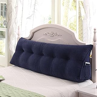 Cojín grande de cuña azul oscuro para cama de matrimonio, color sólido, soporte de respaldo, almohada de lectura triangular, 200 x 23 x 50 cm