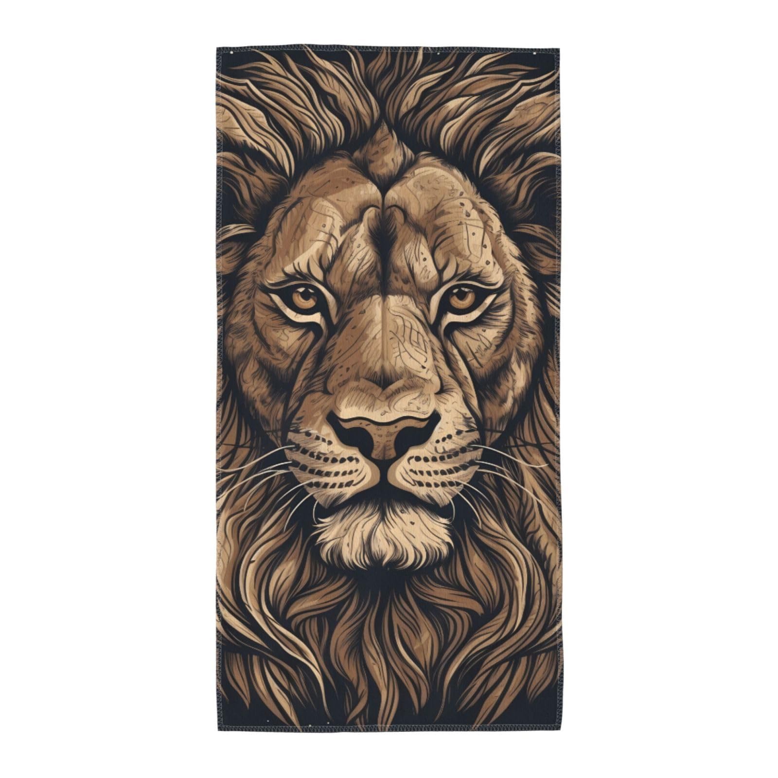 FekiLoot Absorbent Hand Towels 12"X24" Decorative Bathroom Towel Soft Microfiber Face Towel Cartoon Lion Dish Kitchen Towels for Bathroom Kitchen Hotel Spa Bath Towels