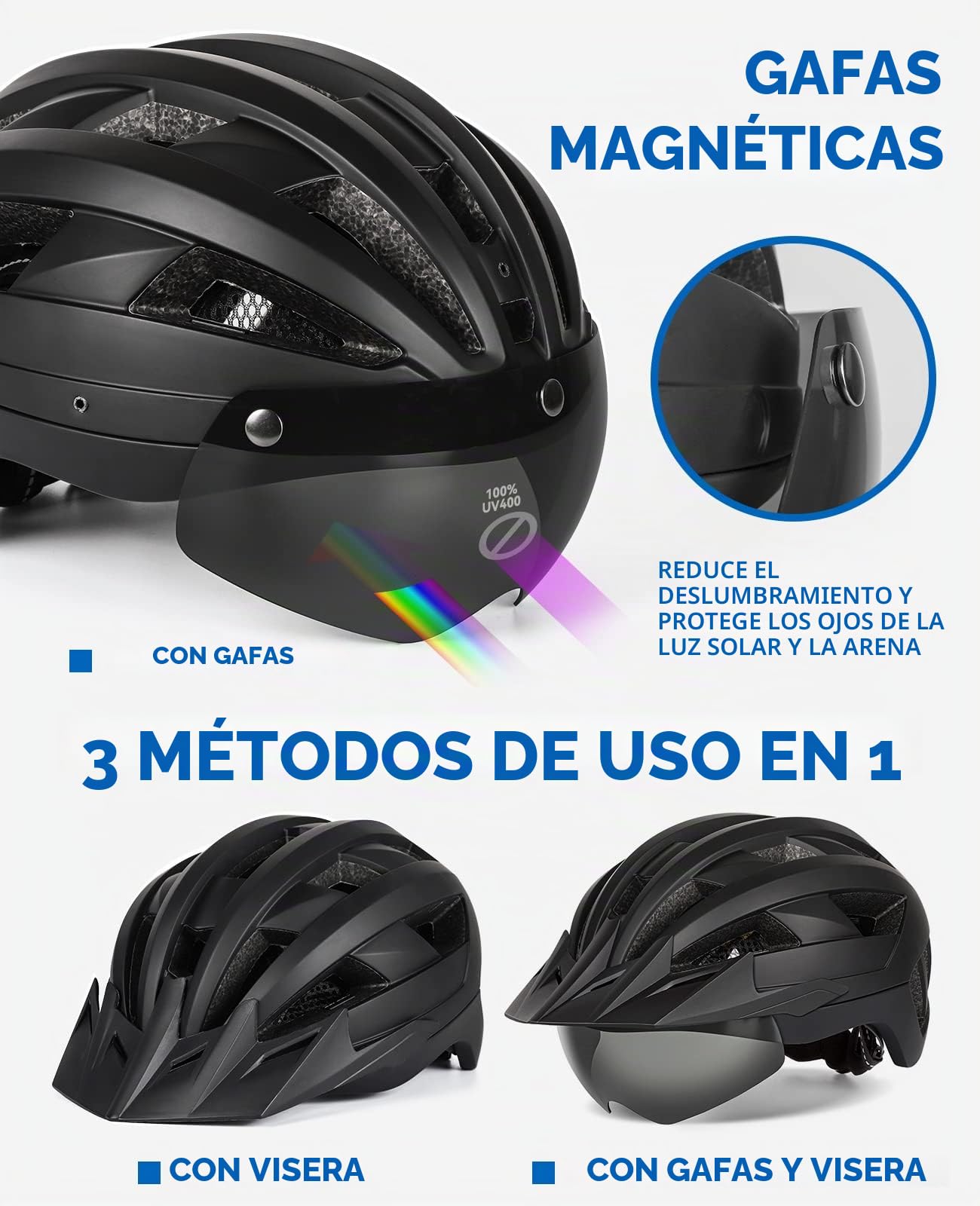 Casco Bicicleta para Ciclismo de Montaña Casco MTB Adulto con Visera y Gafas Desmontables Casco Ciclismo para Hombre Mujer de Tamaño 57-62cm (XL: 59-63 cm, Negro)