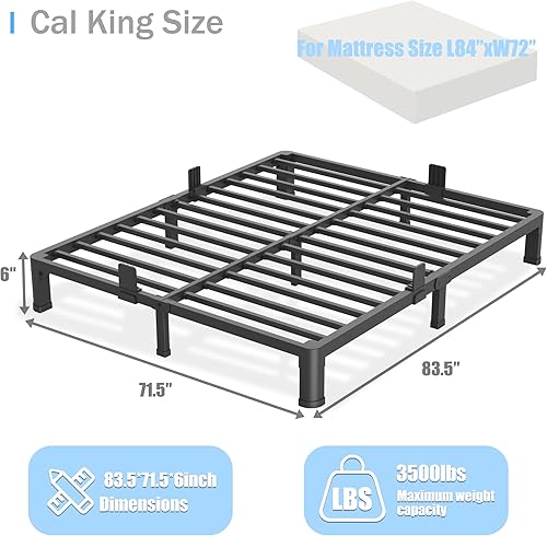 Miniatura 25 de Base de cama de tamaño matrimonial de 18 pulgadas con patas de esquina redondas, tapón deslizante de colchón, plataforma de metal resistente de 3500