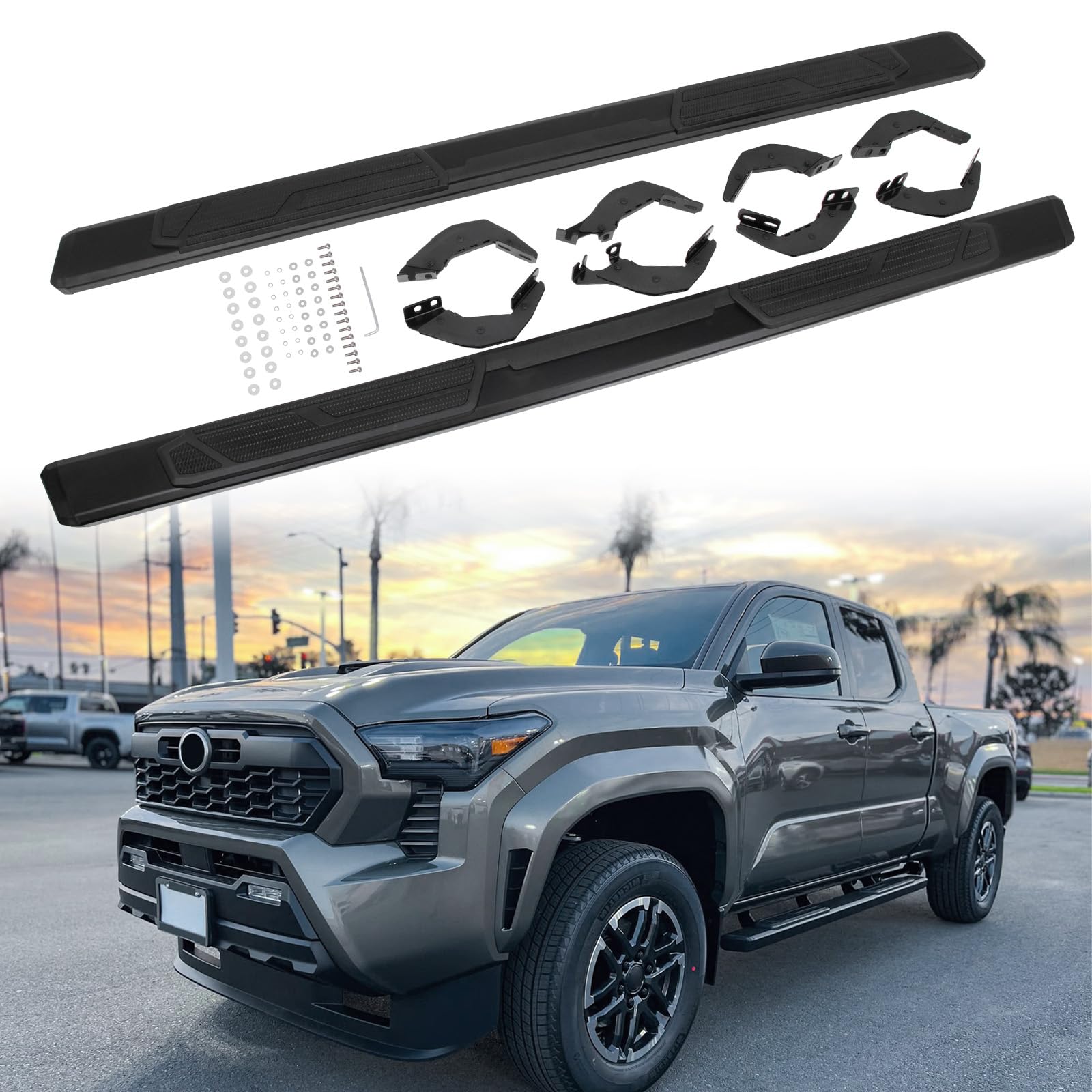 Running Boards Fit for 2024-2026 Toyota Tacoma Double Cab Side Steps Aluminum Nerf Bar Accessories