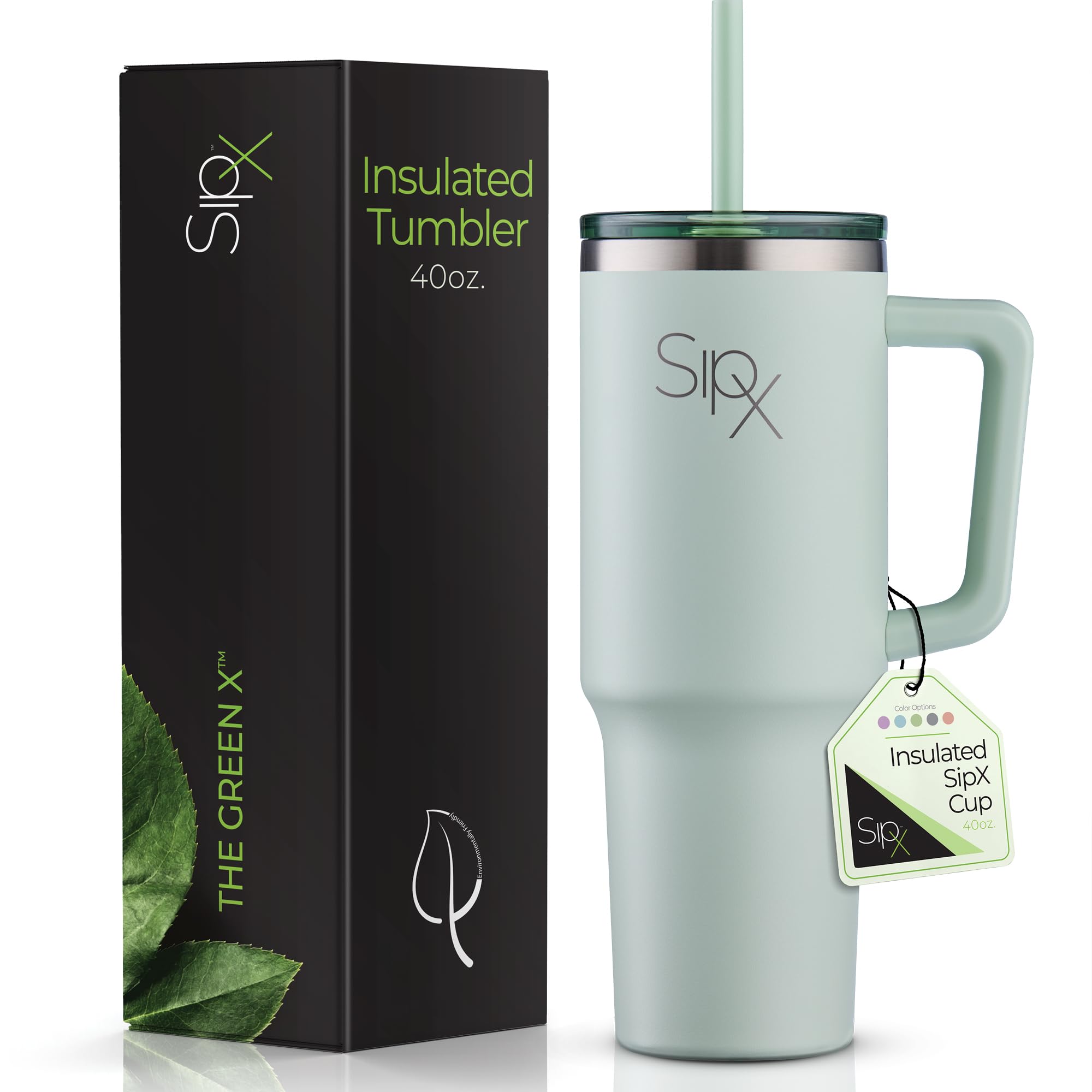SIPX 40 oz Insulated Tumbler with Handle Straw Vacuum Insulated Stainless Steel Leakproof Cupholder Friendly Perfect for Iced
