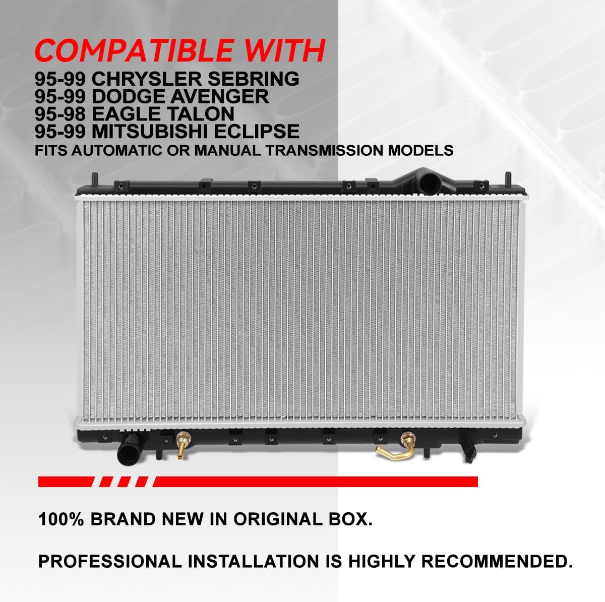 Auto Dynasty Radiator Compatible with 1995-1999 Chrysler Sebring Dodge Avenger AT/MT, DPI 2023 Factory Style 1-Row Cooling Radiator, Aluminum Core