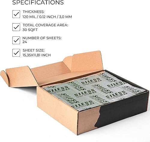 Miniatura 3 de Siless Alfombrilla de amortiguación de sonido para automóvil de 30 pies cuadrados de máximo 120 mil (0.118 in) - Amortiguador de sonido automotriz