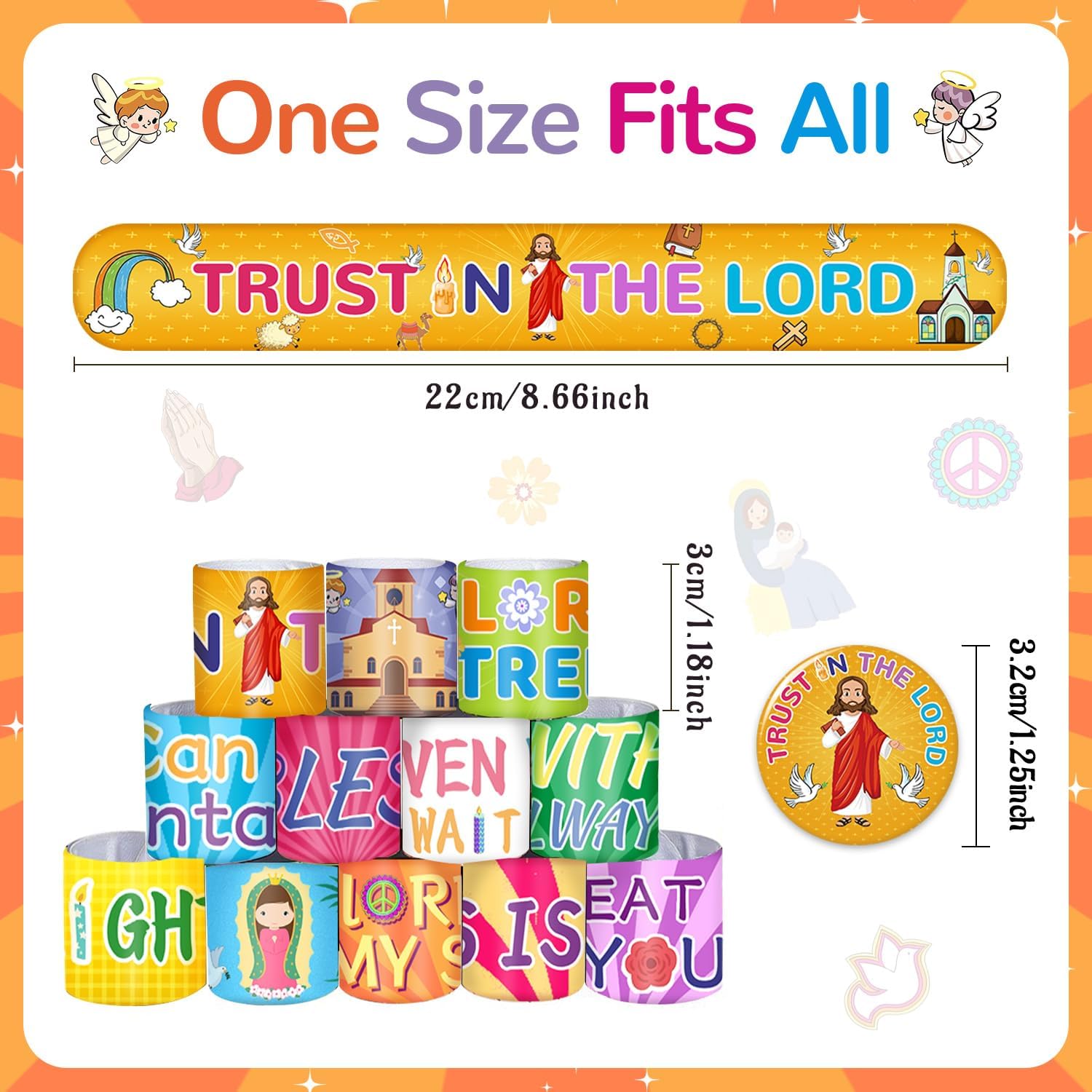 72PCS Religious Slap Bracelets with Christian Button Pins Jesus Love You Wristbands Sunday School Supplies Christian Gifts Jesus Snap Bracelets Christian Badges for Kids Adults Birthday Party Favors