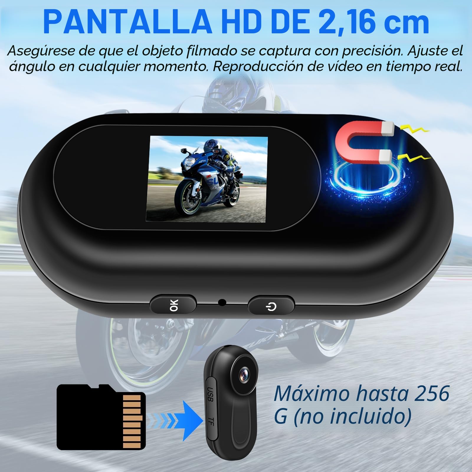 Action CAM, Cámara Deportiva 360° & HD 1080P Cámara de Casco Mini Cámara de Video Corporal con Pantalla de 0.85'', Cámara de Acción soporta Visión Nocturna Automática para Moto y Bicicleta