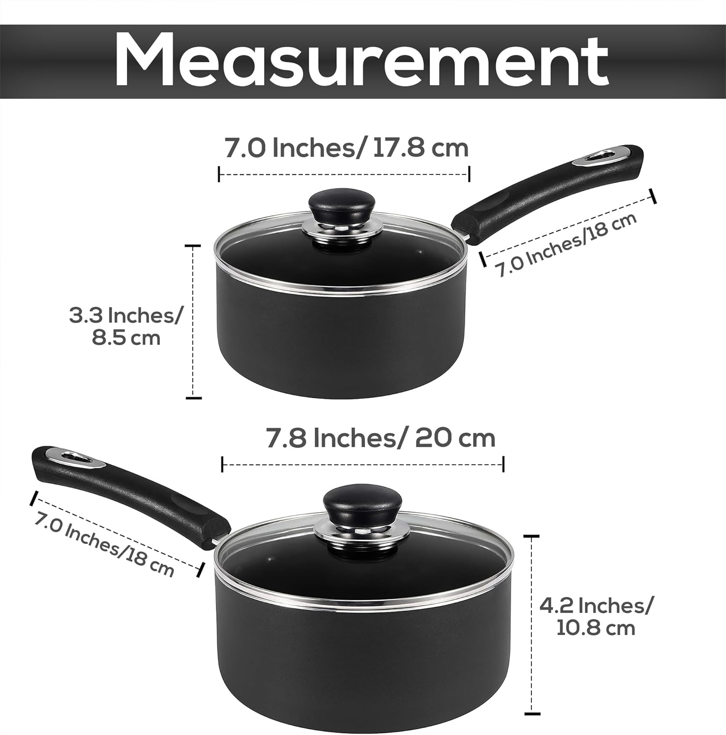 Utopia Kitchen Nonstick Stock Pot Saucepan Set with Lids, 2 Quart and 3 Quarts Multipurpose Stock Pots Set for Home, Kitchen or Restaurant, Grey & Black