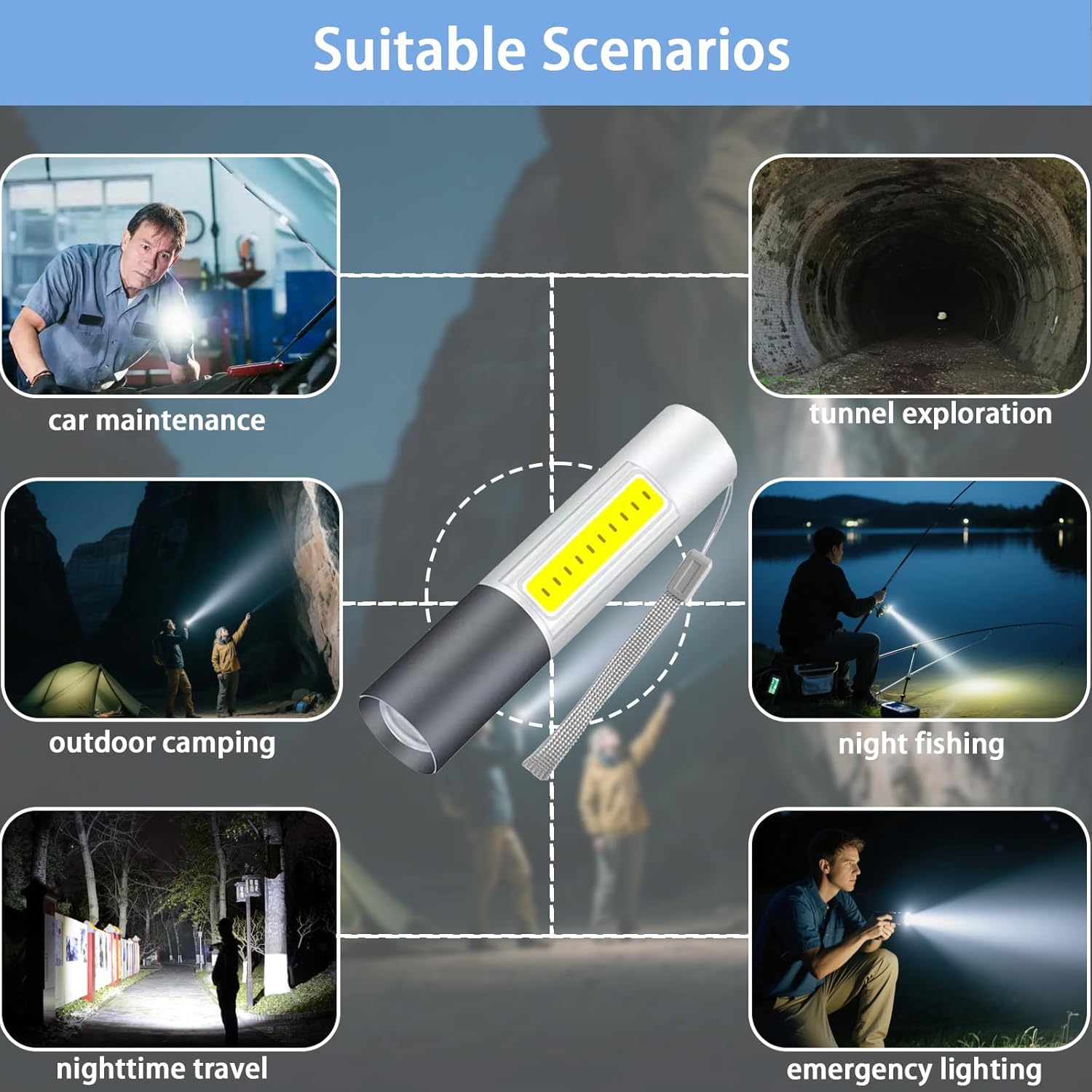 Rechargeable Mini Handheld Flashlights Portable Pocket Super Bright Flashlight Strong LED Flash Light with Side Light for Home Outdoor Emergency (Silver)