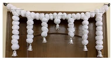 SPHINX ARTIFICIAL MARIGOLD FLUFFY FLOWER GARLANDS DOOR TORAN SET/DOOR HANGINGS FOR DECORATION (APPROX. 100 X 41 CMS)- WHITE