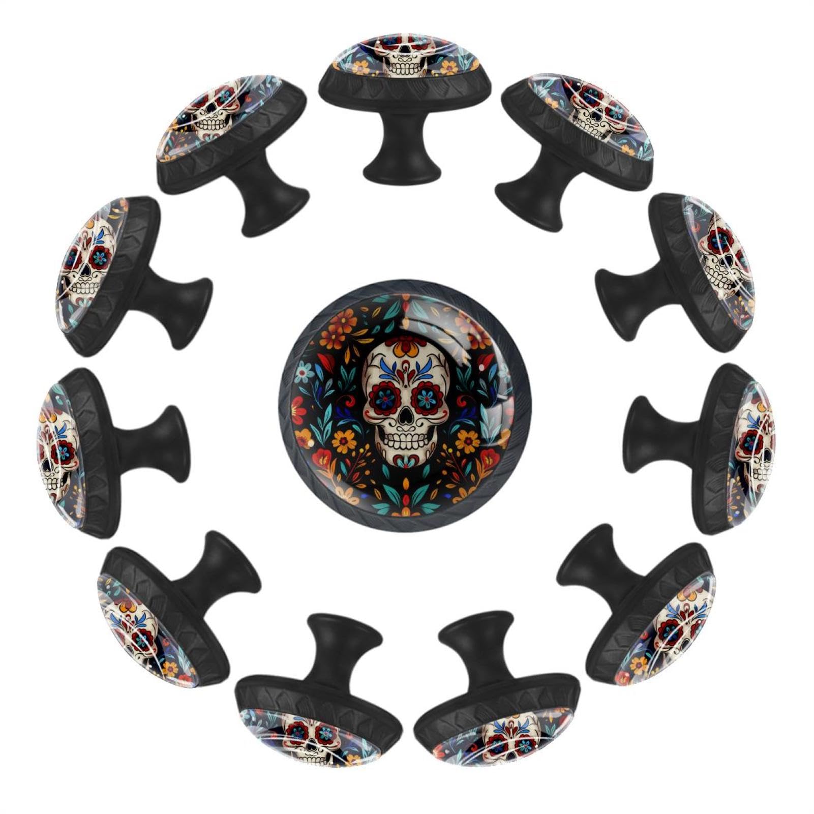 Poignées d'armoire crâne floral boutons ronds de finition supérieure pour tiroir