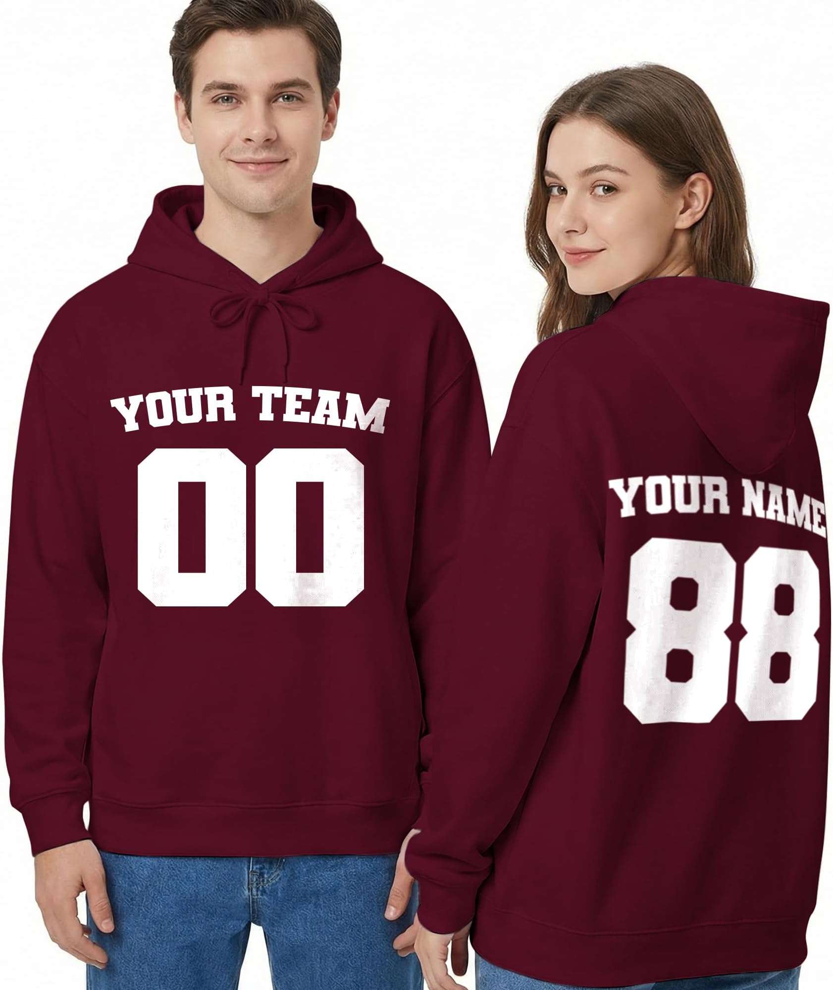 Custom Jersey Hoodie - Add Your Own Name and Number Double Sided Printing Included - Personalized Unisex Hoodies