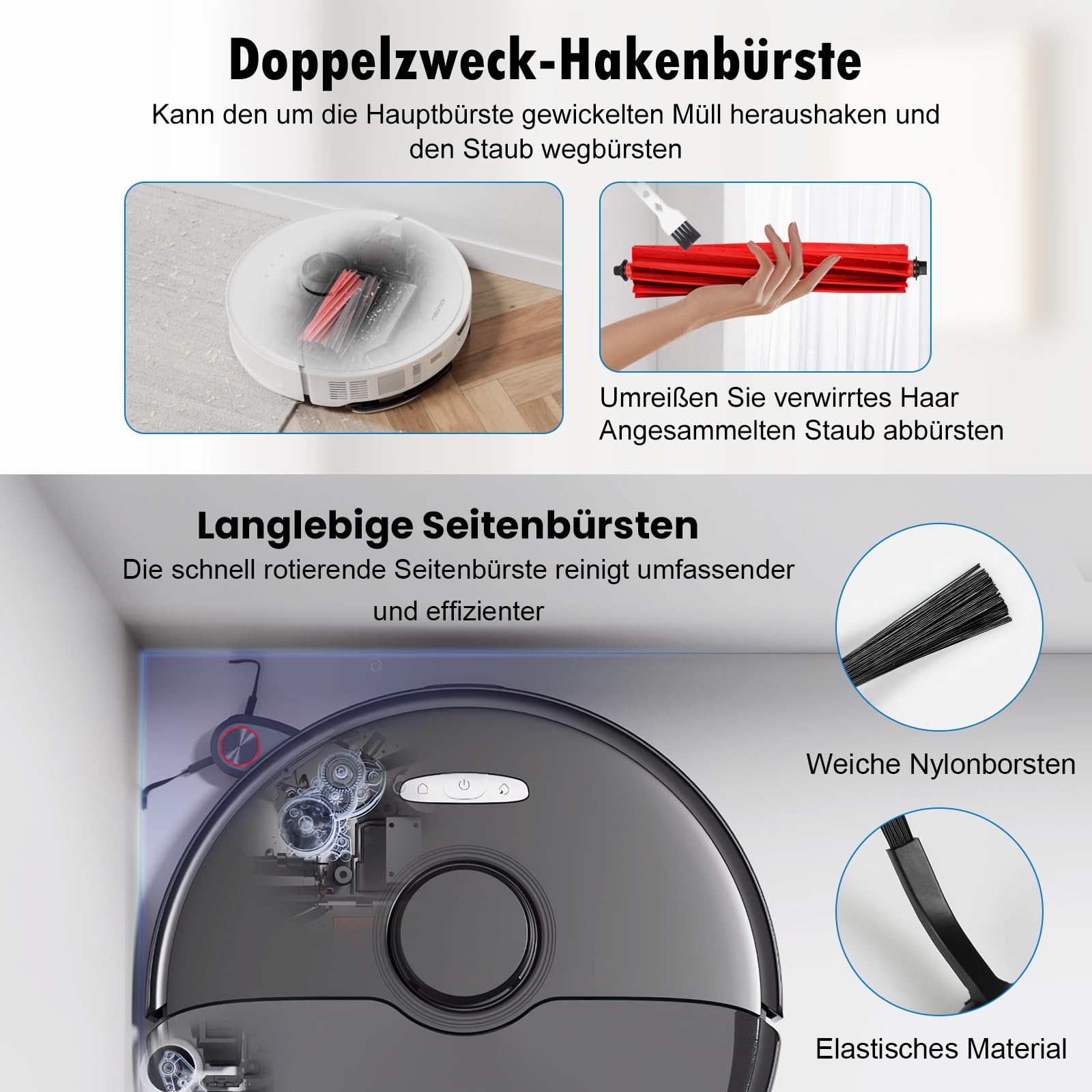 iRobacc 4 stuks hoofdborstelaccessoires voor Roborock S8 Maxv Ultra, 2 hoofdborstels, 1 hoofdborstelafdekking, 1 kleine borstel, duurzamer en eenvoudig te installeren